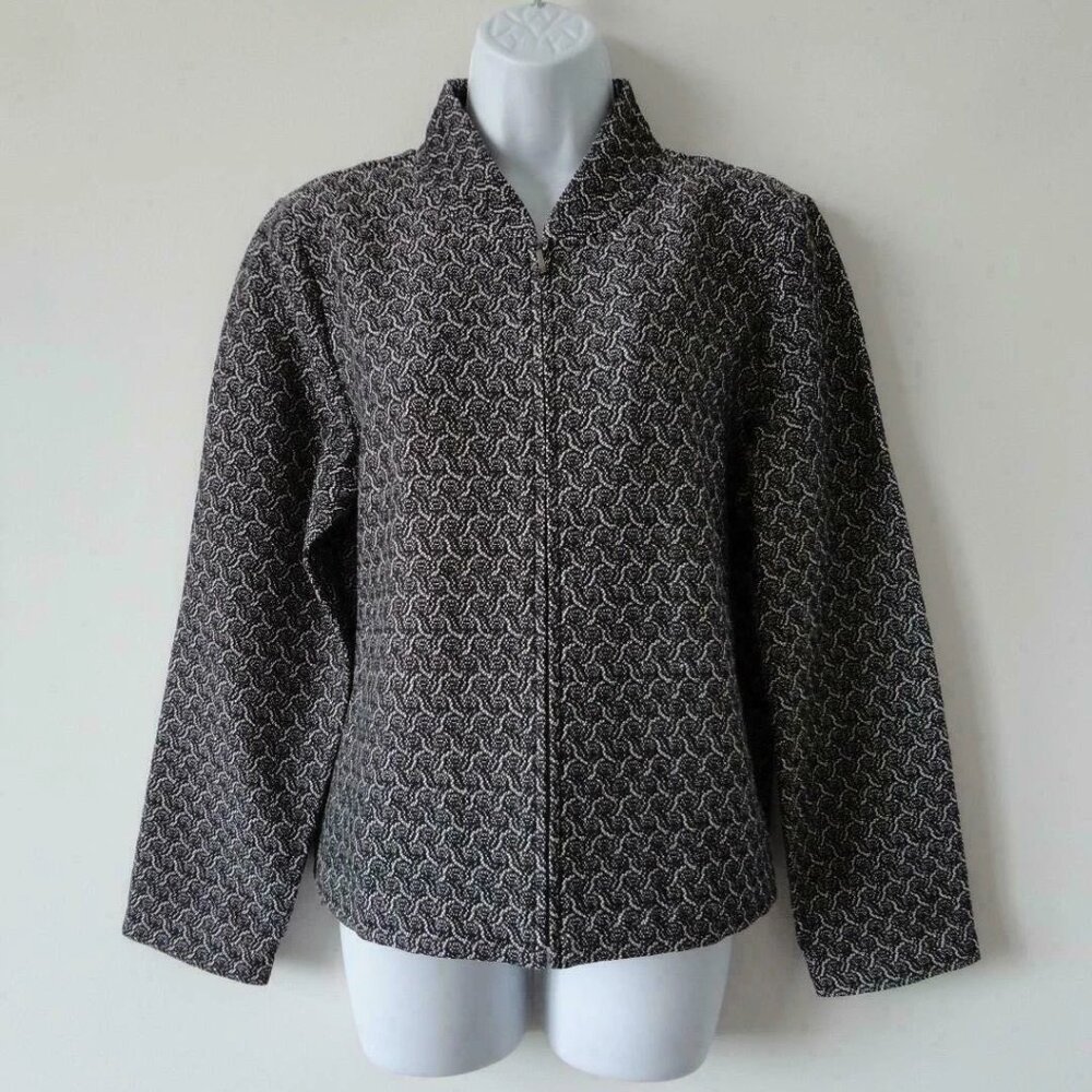 NWT EILEEN FISHER Black Bone Cotton Jacquard Zipper Front Jacket Small